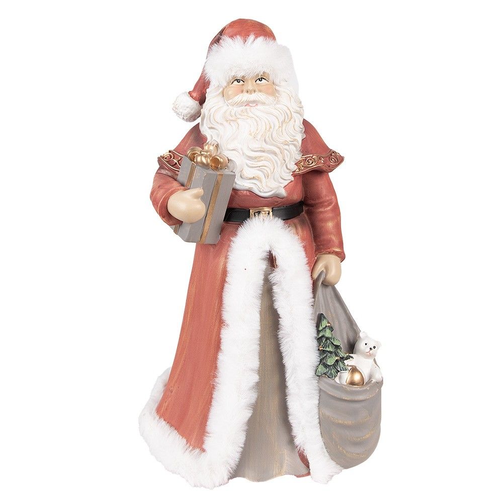Vánoční dekorace socha Santa v červeném a s dárky - 16*16*31 cm Clayre & Eef - LaHome - vintage dekorace