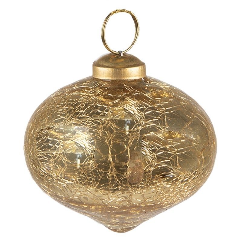 Zlatá vánoční skleněná ozdoba baňka s popraskáním - Ø 9*8 cm Clayre & Eef - LaHome - vintage dekorace