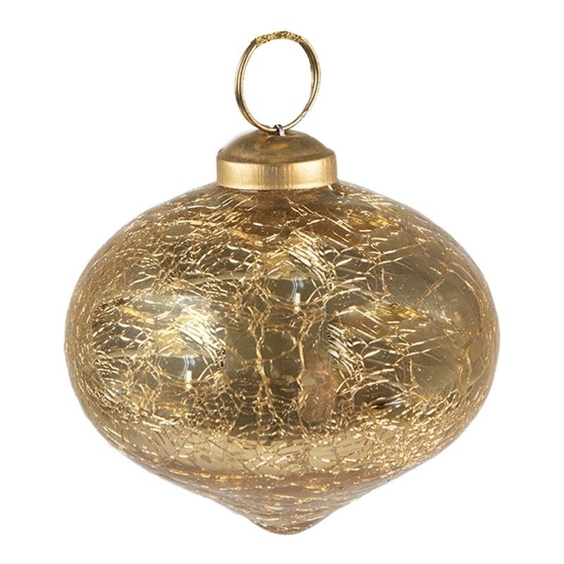 Zlatá vánoční skleněná ozdoba baňka s popraskáním - Ø 7*7 cm Clayre & Eef - LaHome - vintage dekorace