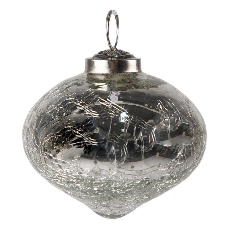 Stříbrná vánoční skleněná ozdoba baňka s popraskáním - Ø 7*7 cm Clayre & Eef - LaHome - vintage dekorace
