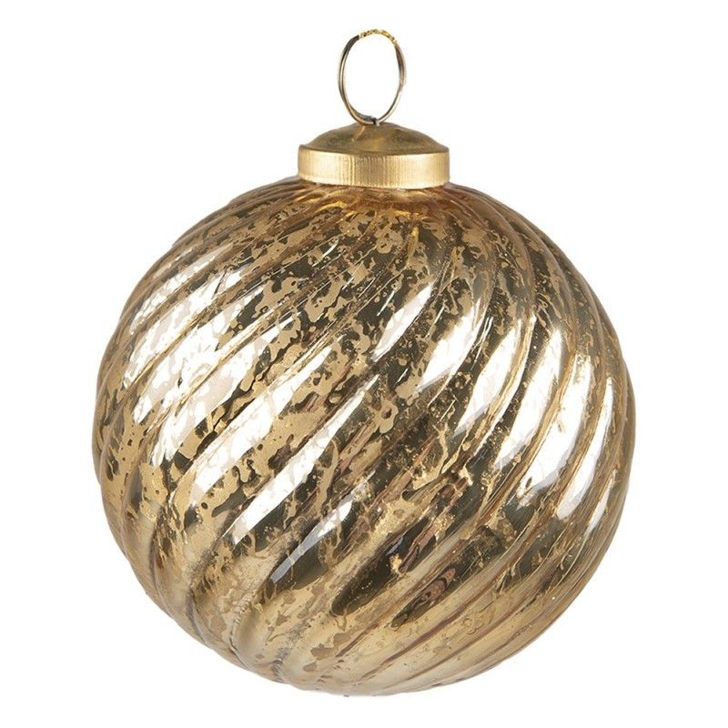 Zlatá vánoční skleněná ozdoba koule s vroubky - Ø 9*10 cm Clayre & Eef - LaHome - vintage dekorace