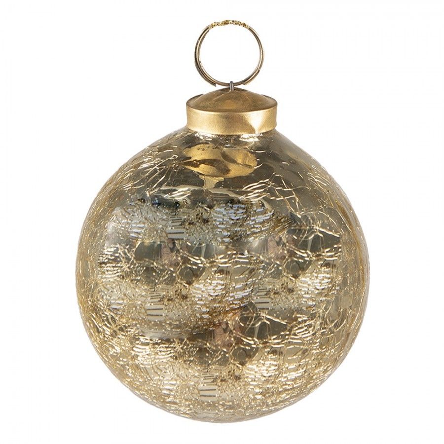 Zlatá vánoční skleněná ozdoba koule s popraskanou strukturou - Ø 9*10 cm Clayre & Eef - LaHome - vintage dekorace