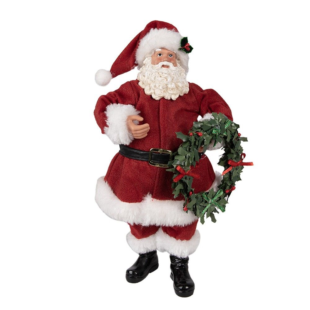 Vánoční dekorace Santa Claus s věncem - 16*8*28 cm Clayre & Eef - LaHome - vintage dekorace