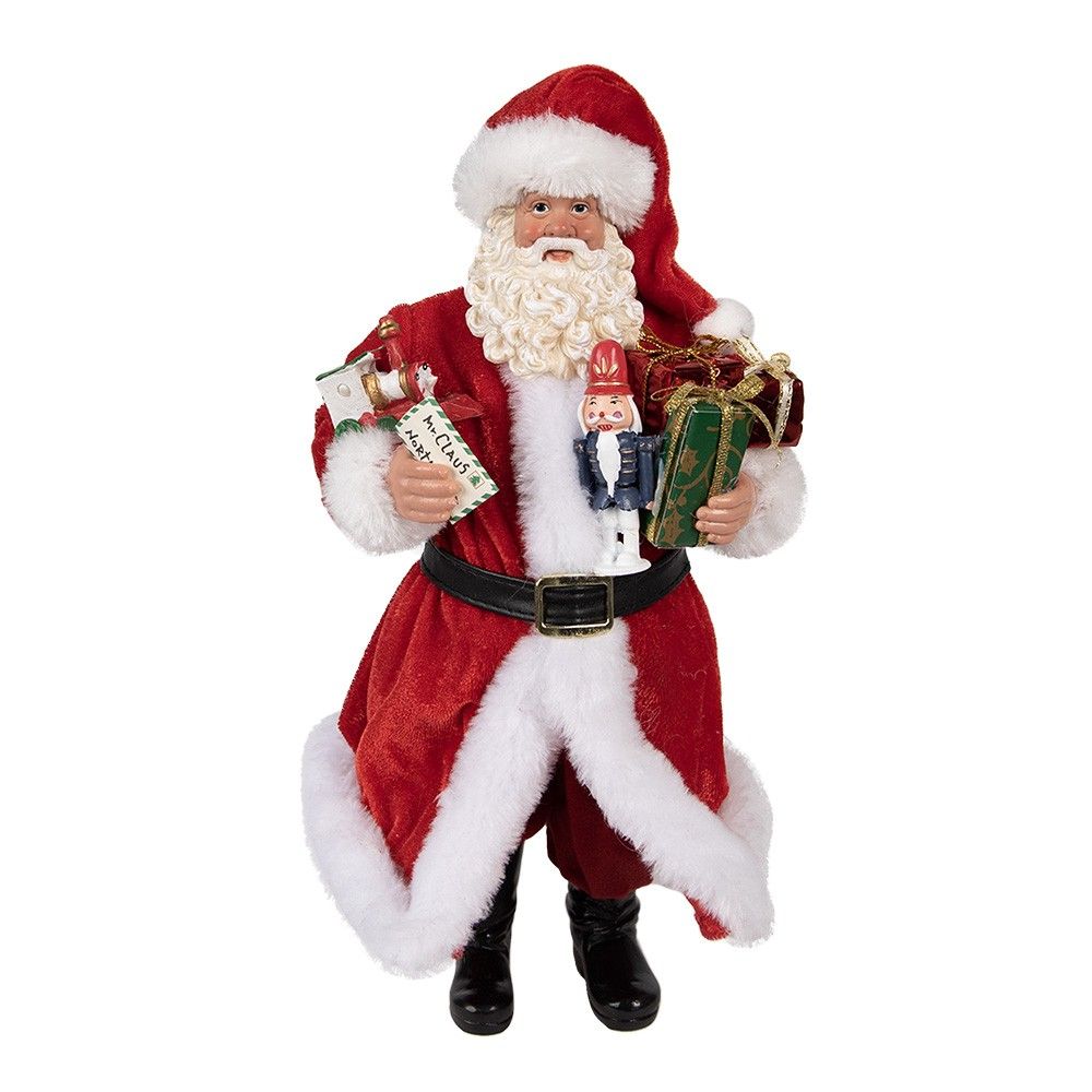Vánoční dekorace Santa Claus s dárky a Louskáčkem - 16*8*28 cm Clayre & Eef - LaHome - vintage dekorace