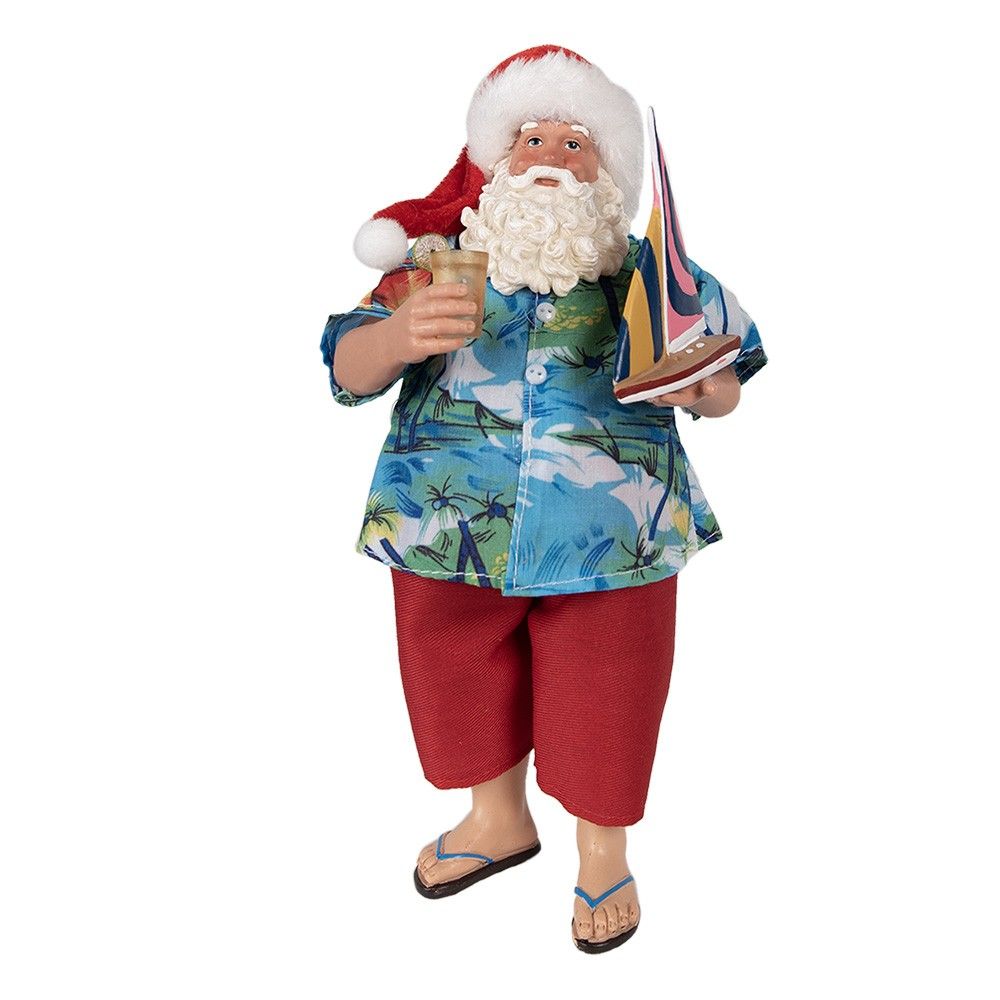 Vánoční dekorace Santa v košili a žabkách - 16*8*28 cm Clayre & Eef - LaHome - vintage dekorace