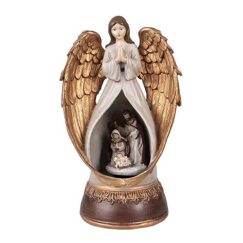 Zlatá vánoční hrací skříňka Anděl s Betlémem uvnitř - 14*11*23 cm Clayre & Eef - LaHome - vintage dekorace