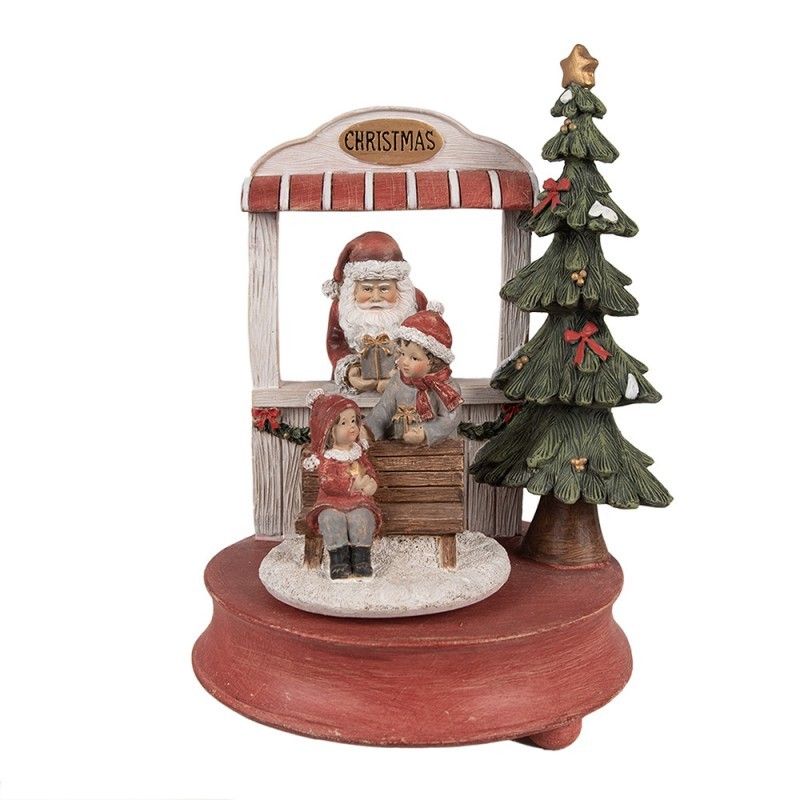 Červená vánoční hrací skříňka Santa s dětmi a stromkem - 14*11*23 cm Clayre & Eef - LaHome - vintage dekorace