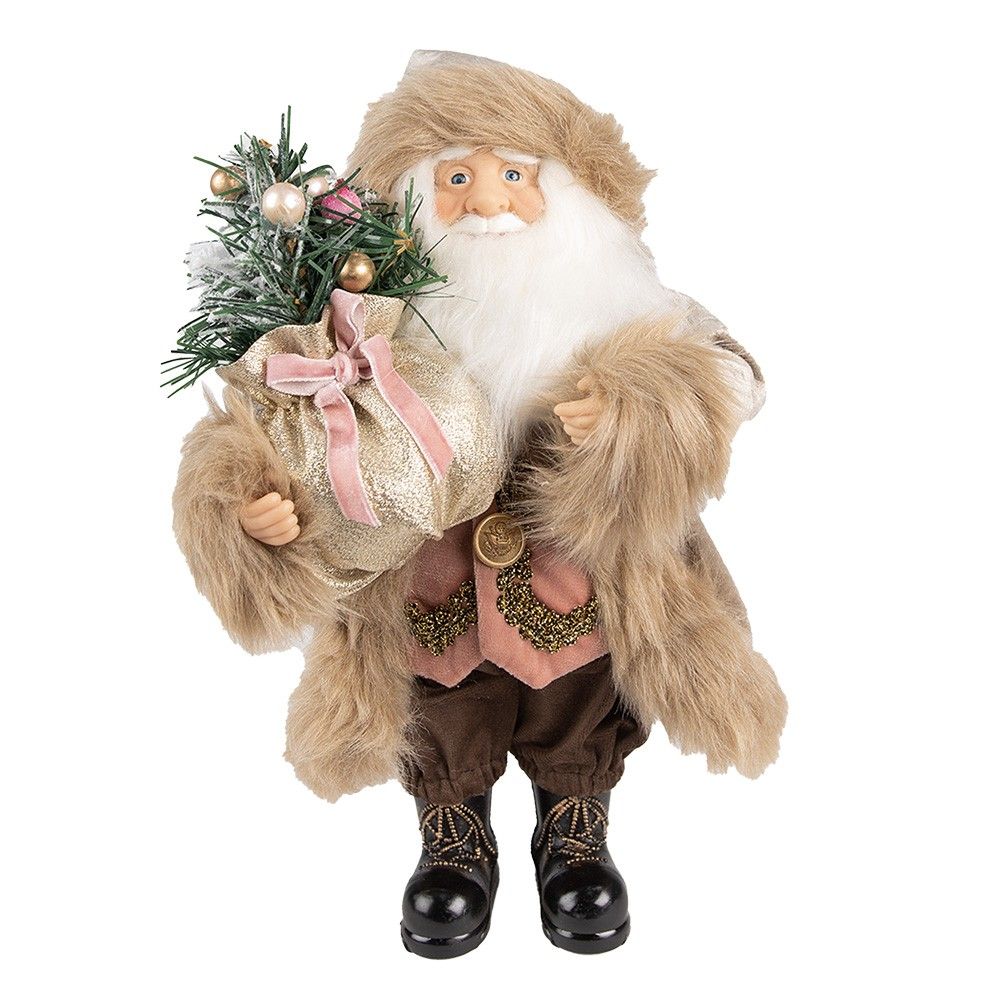 Vánoční dekorace Santa v béžovém kabátě a se stromkem - 29*20*63 cm Clayre & Eef - LaHome - vintage dekorace