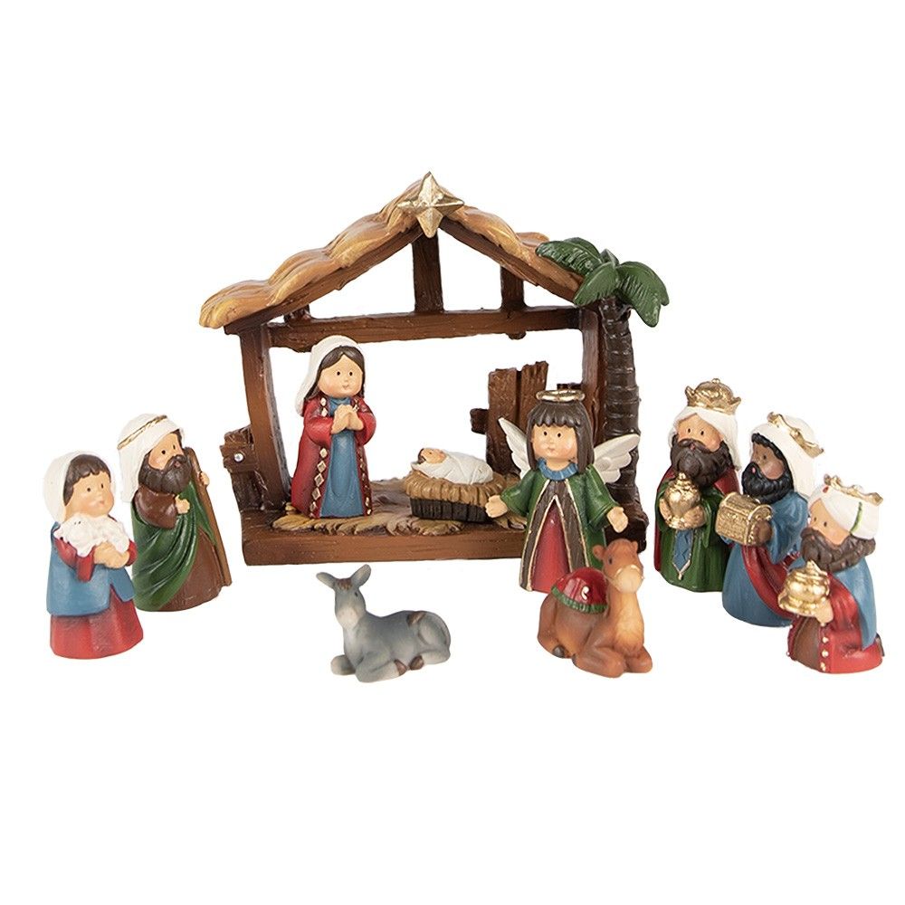 Vánoční dekorace Betlém s figurkami (set 11ks) - 10*4*9 cm Clayre & Eef - LaHome - vintage dekorace