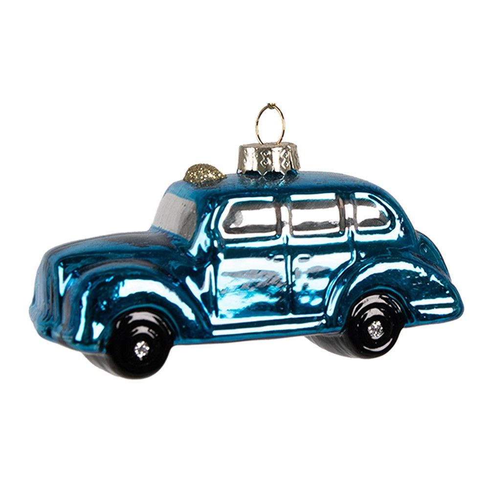 Vánoční skleněná ozdoba modré auto - 9*4*5 cm Clayre & Eef - LaHome - vintage dekorace