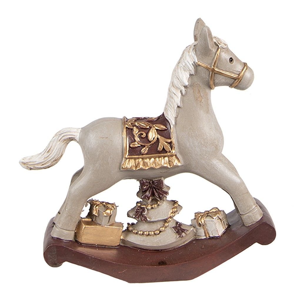 Šedá vánoční dekorace houpací koník s dárky - 11*3*11 cm Clayre & Eef - LaHome - vintage dekorace