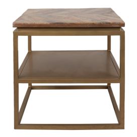 Bronzový antik kovový odkládací stůl s dřevěnou deskou Rama - 51*51*49 cm Clayre & Eef