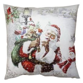 Bílo-červený povlak na polštář Santa s pytlem dárků - 45*45 cm Clayre & Eef