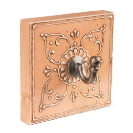 Bronzový antik nástěnný háček s oranžovou deskou - 10*6*10 cm Clayre & Eef