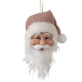 Závěsná dekorace hlava Santa s růžovou čepicí - 10*9*28 cm Clayre & Eef LaHome - vintage dekorace