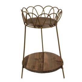 Dekorační květinový kovový stolek s dřevěnými deskami - Ø 21*32 cm Clayre & Eef