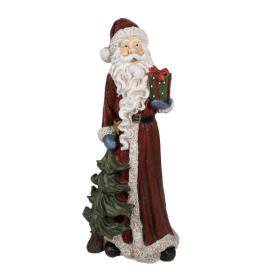 Vánoční dekorace socha Santa se stromkem a dárkem - 45*33*104 cm Clayre & Eef LaHome - vintage dekorace