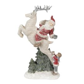 Vánoční dekorace socha Santa na jelínkovi - 19*10*33 cm Clayre & Eef LaHome - vintage dekorace