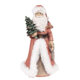 Vánoční dekorace socha Santa v červeném a stromkem - 14*12*23 cm Clayre & Eef