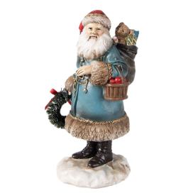 Vánoční dekorace socha Santa v modrém s nůší - 8*7*15 cm Clayre & Eef LaHome - vintage dekorace
