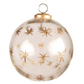Transparentní vánoční skleněná ozdoba se zlatými vločkami M - Ø 12*12 cm Clayre & Eef