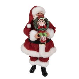 Vánoční dekorace Santa Claus držící věneček s Elfem - 16*8*28 cm Clayre & Eef