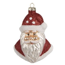 Vánoční skleněná ozdoba hlava Santa - 9*6*12 cm Clayre & Eef