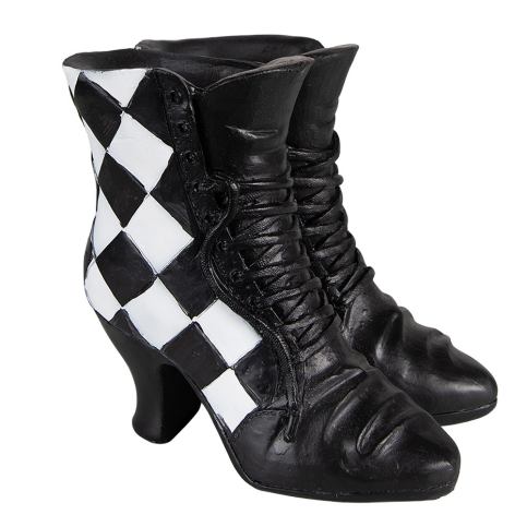 Dekorace socha černá dámská bota se šachovnicí - 15*12*15 cm Clayre & Eef LaHome - vintage dekorace