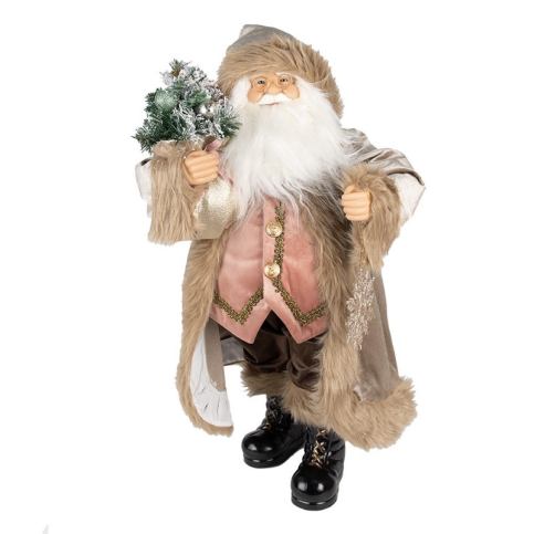 Vánoční dekorace socha Santa v kabátě a se stromkem - 15*10*30 cm Clayre & Eef LaHome - vintage dekorace