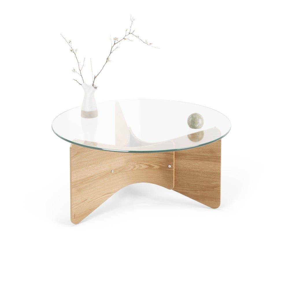 Kulatý konferenční stolek se skleněnou deskou v přírodní barvě ø 84 cm Madera – Umbra - Bonami.cz