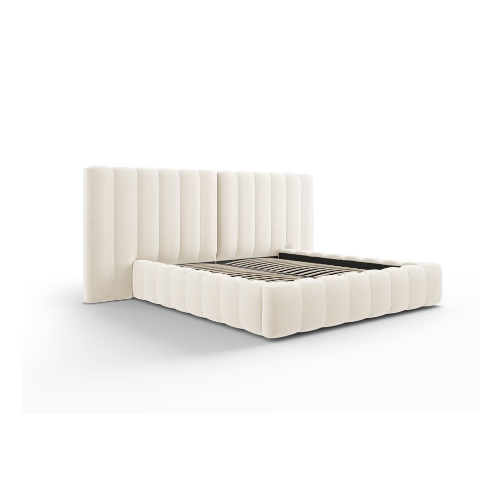 Béžová čalouněná dvoulůžková postel s úložným prostorem a roštem 160x200 cm Gina – Milo Casa - Bonami.cz