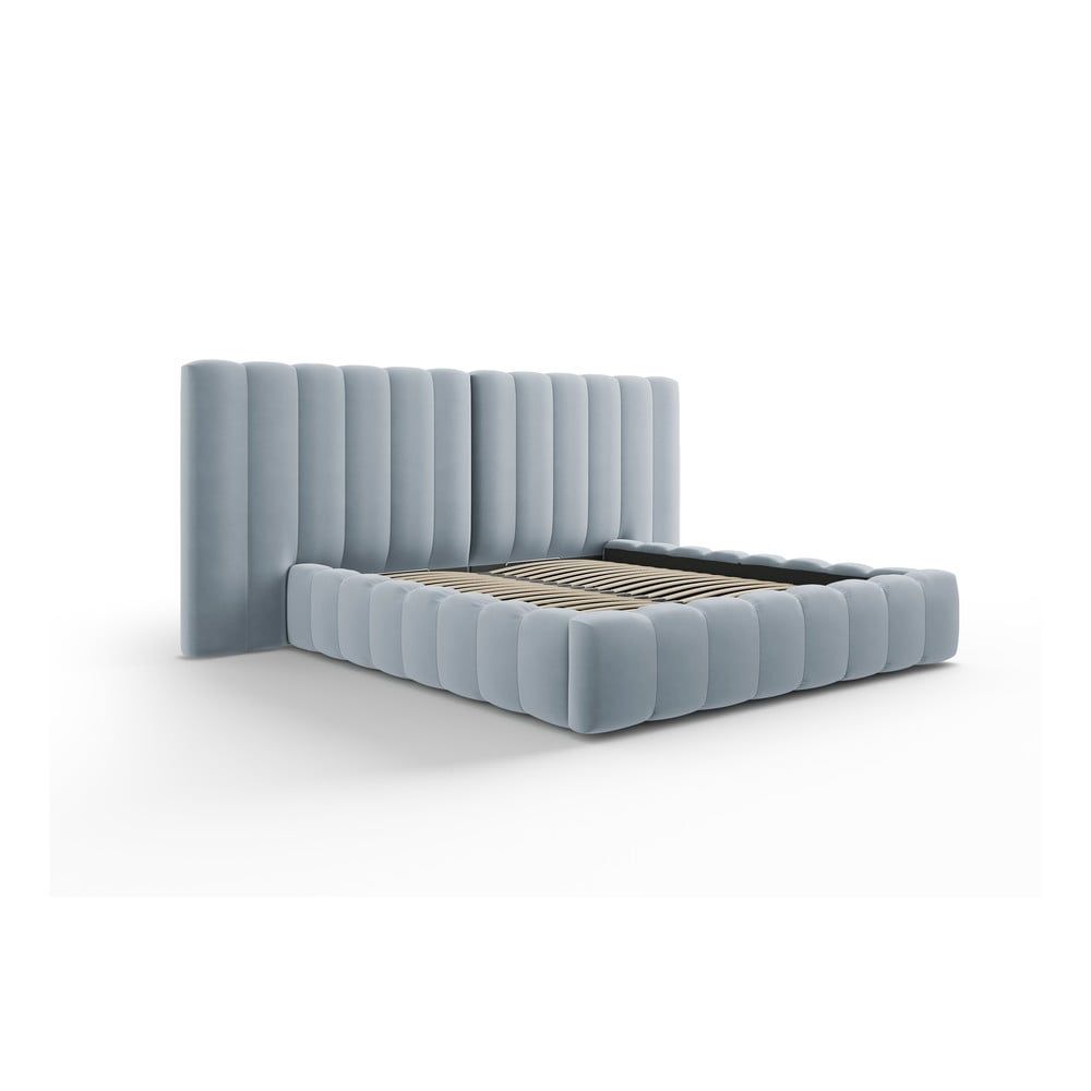 Světle modrá čalouněná dvoulůžková postel s úložným prostorem a roštem 160x200 cm Gina – Milo Casa - Bonami.cz