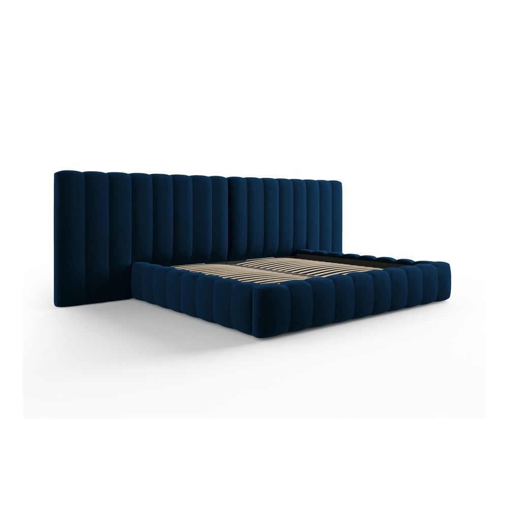 Tmavě modrá čalouněná dvoulůžková postel s úložným prostorem a roštem 200x200 cm Gina – Milo Casa - Bonami.cz