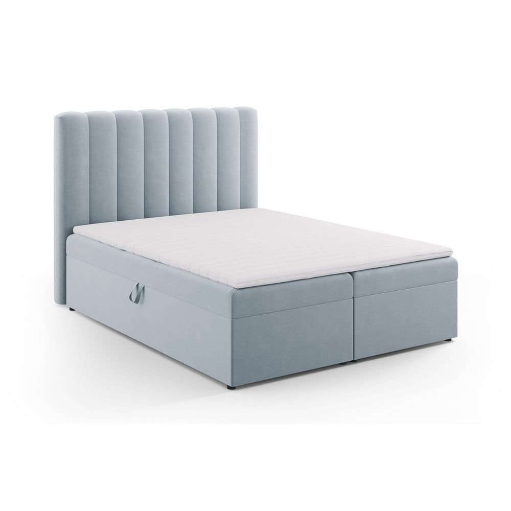 Světle modrá boxspring postel s úložným prostorem 160x200 cm Gina – Milo Casa - Bonami.cz