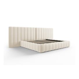 Béžová čalouněná dvoulůžková postel s úložným prostorem a roštem 180x200 cm Gina – Milo Casa