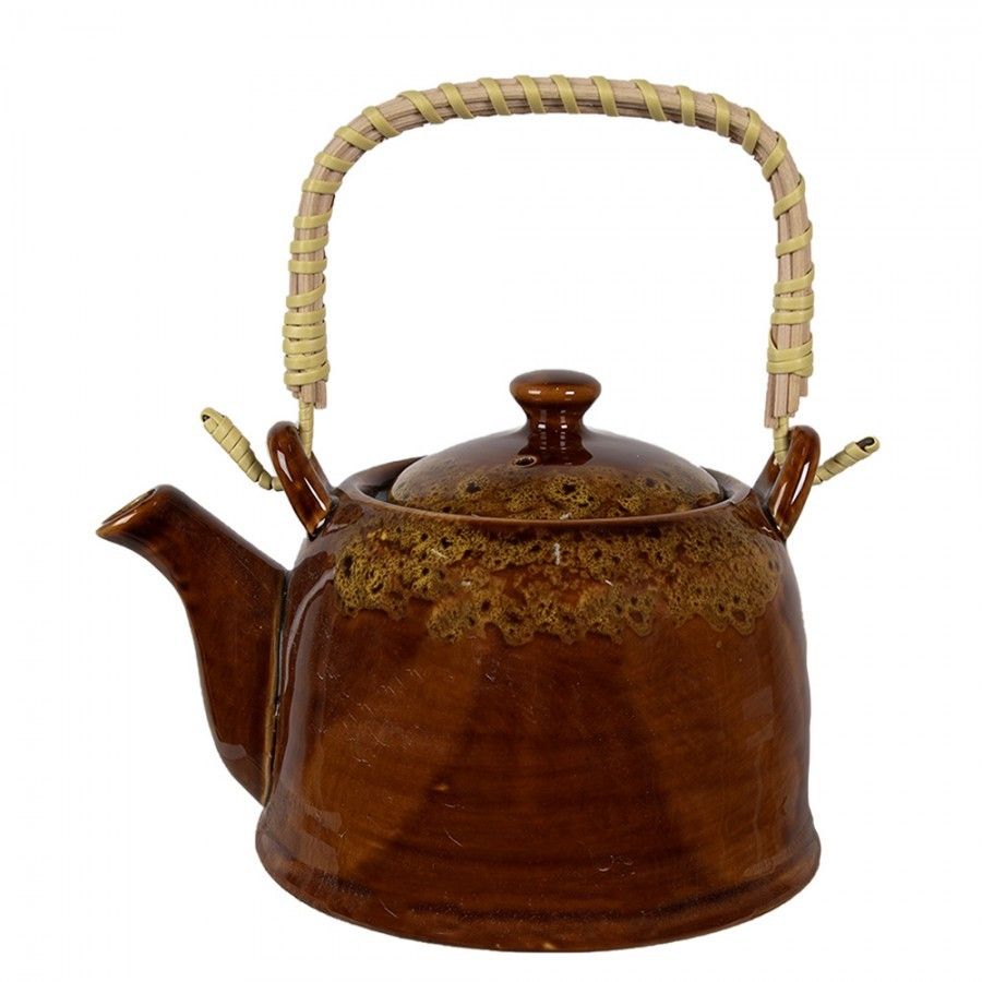 Hnědožlutá porcelánová konvička na čaj - 14*12*12 cm / 0,75L Clayre & Eef - LaHome - vintage dekorace