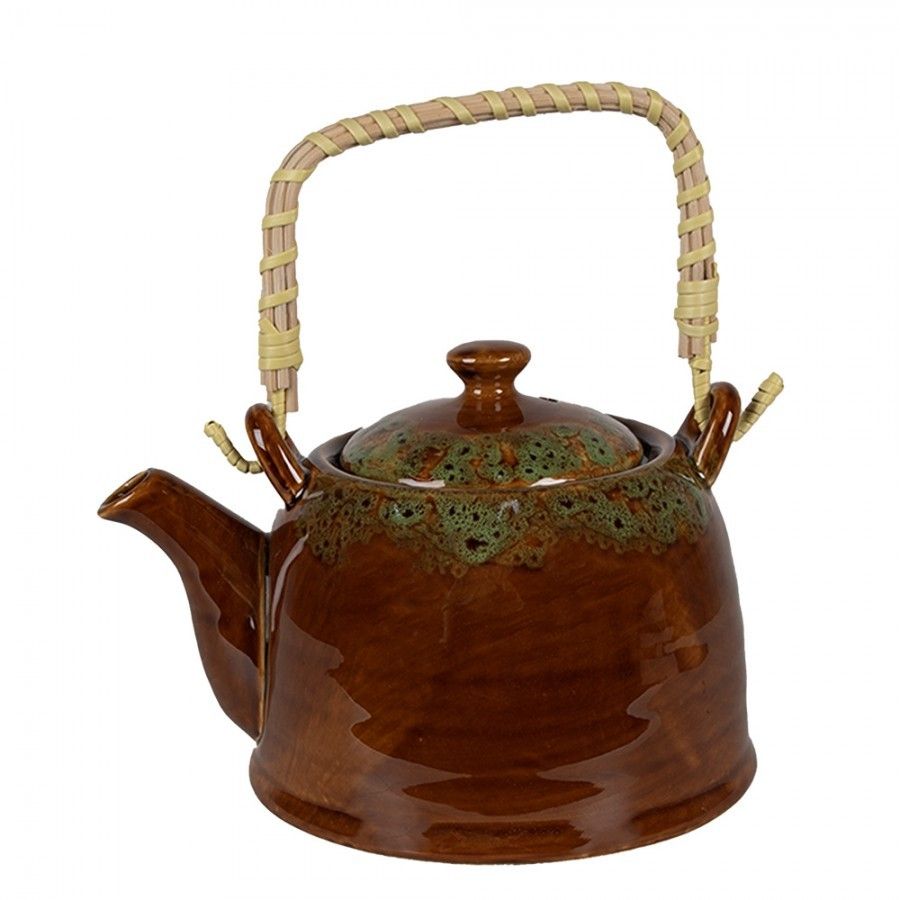 Hnědozelená porcelánová konvička na čaj - 14*12*12 cm / 0,75L Clayre & Eef - LaHome - vintage dekorace