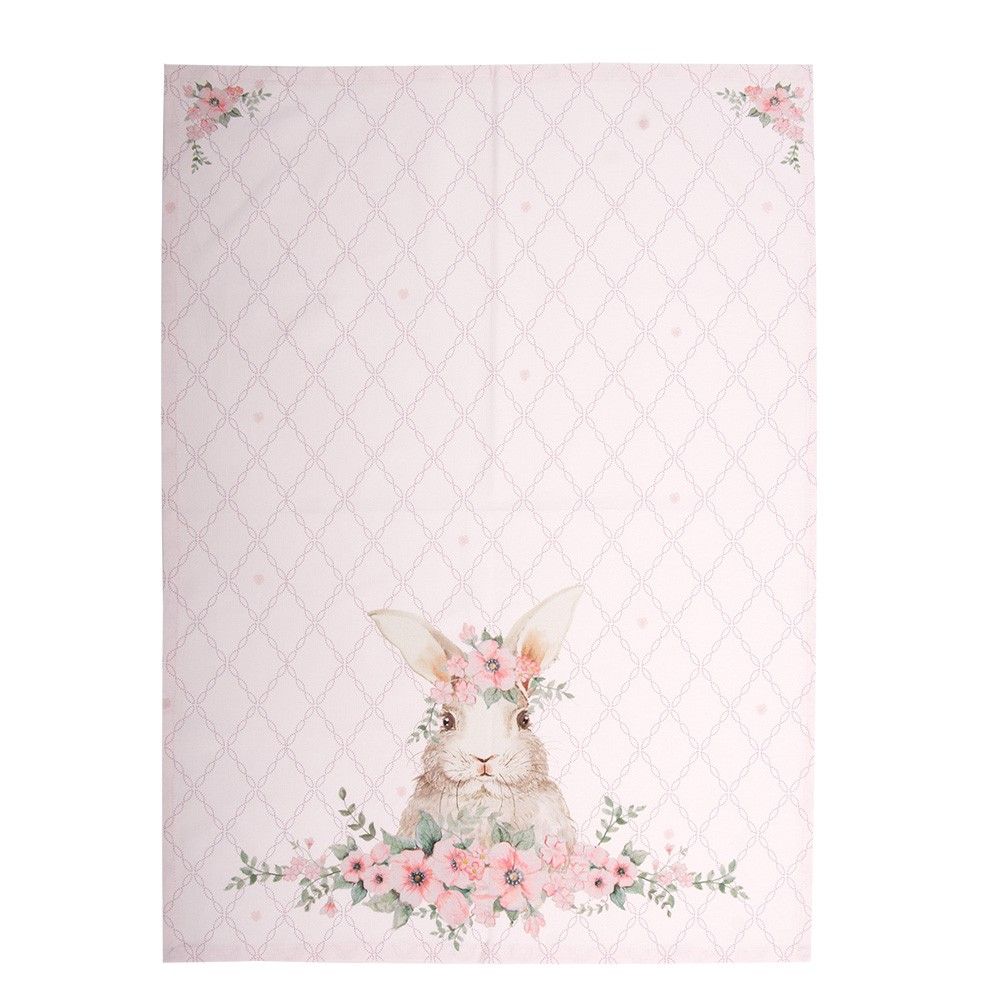 Růžová bavlněná utěrka s králíčkem Floral Easter Bunny - 50*70 cm Clayre & Eef - LaHome - vintage dekorace