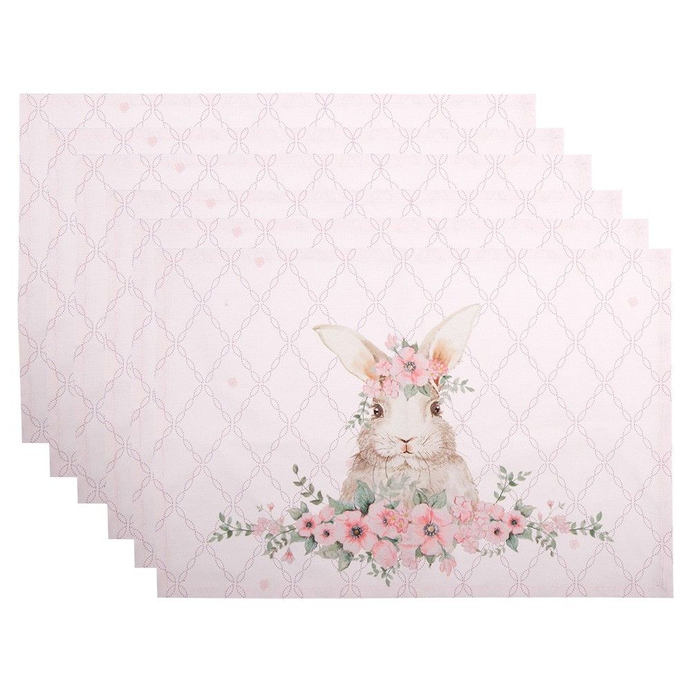 6ks růžové bavlněné prostírání s králíčkem Floral Easter Bunny - 48*33 cm Clayre & Eef - LaHome - vintage dekorace