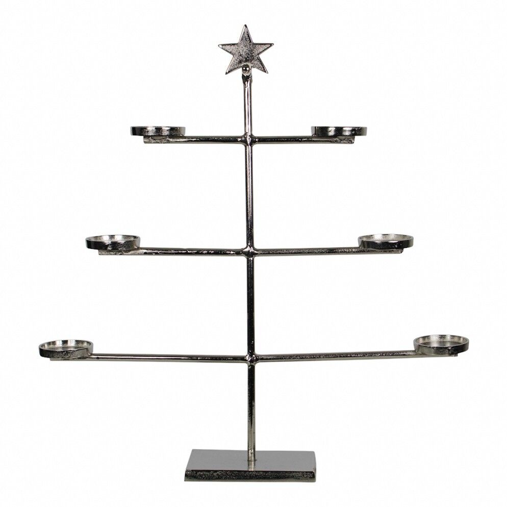 Velký stříbrný kovový svícen se šesti miskami na svíčku a hvězdou - 13*67*70 cm Mars & More - LaHome - vintage dekorace