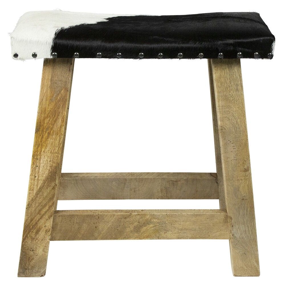 Dřevěná stolička s koženým sedákem Cowny bílá/černá - 45*26*46cm Mars & More - LaHome - vintage dekorace