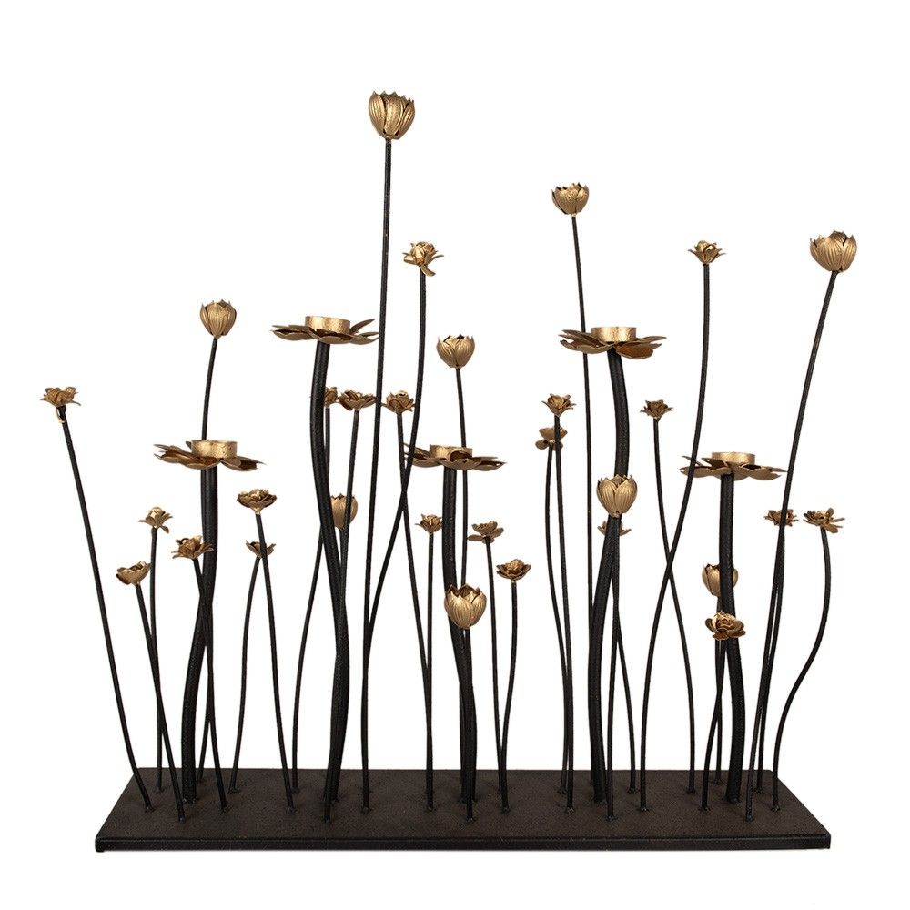 Černý kovový svícen se zlatými květy Floweri - 69*15*66 cm Clayre & Eef - LaHome - vintage dekorace