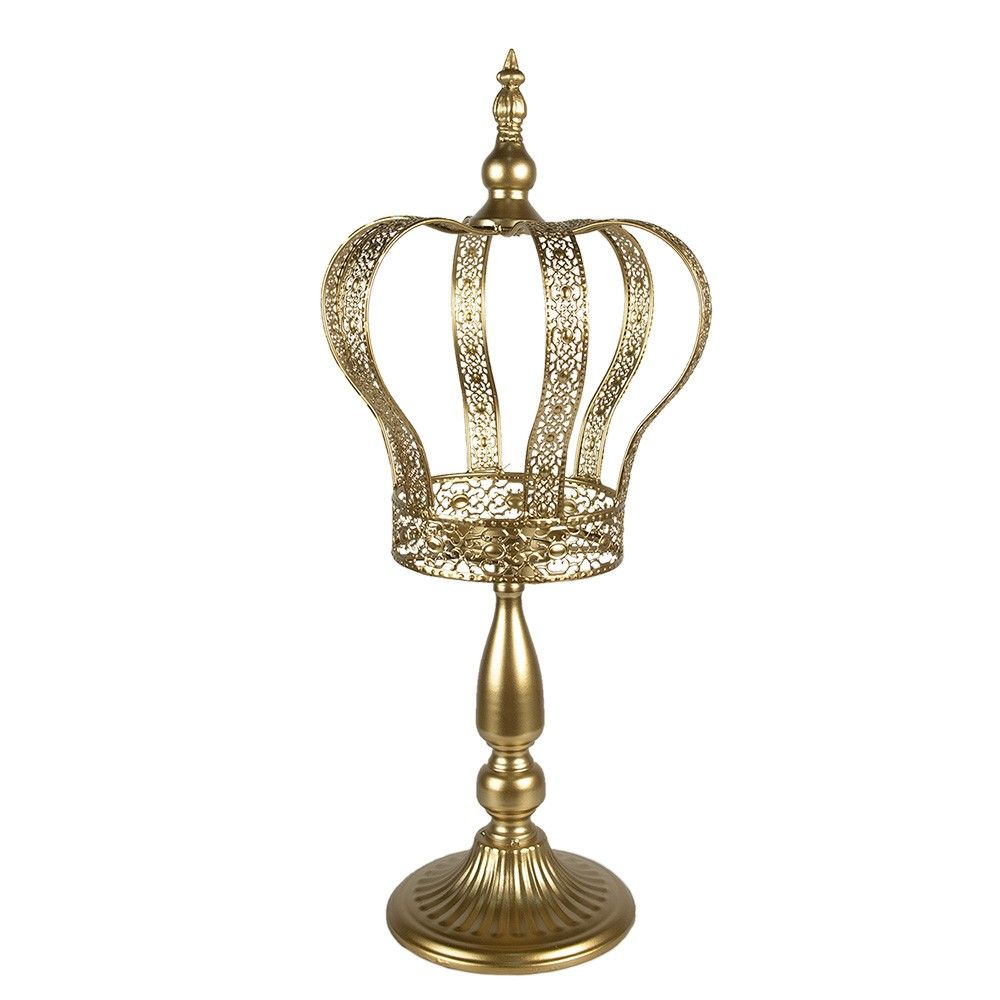 Zlatý antik svícen na noze ve tvaru koruny Crown - Ø 26*57 cm Clayre & Eef - LaHome - vintage dekorace