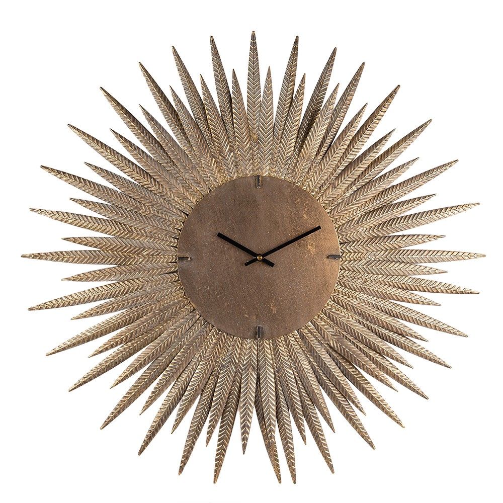 Měděné antik nástěnné kovové hodiny ve tvaru slunce Sun - Ø 69*4 cm / 1*AA Clayre & Eef - LaHome - vintage dekorace