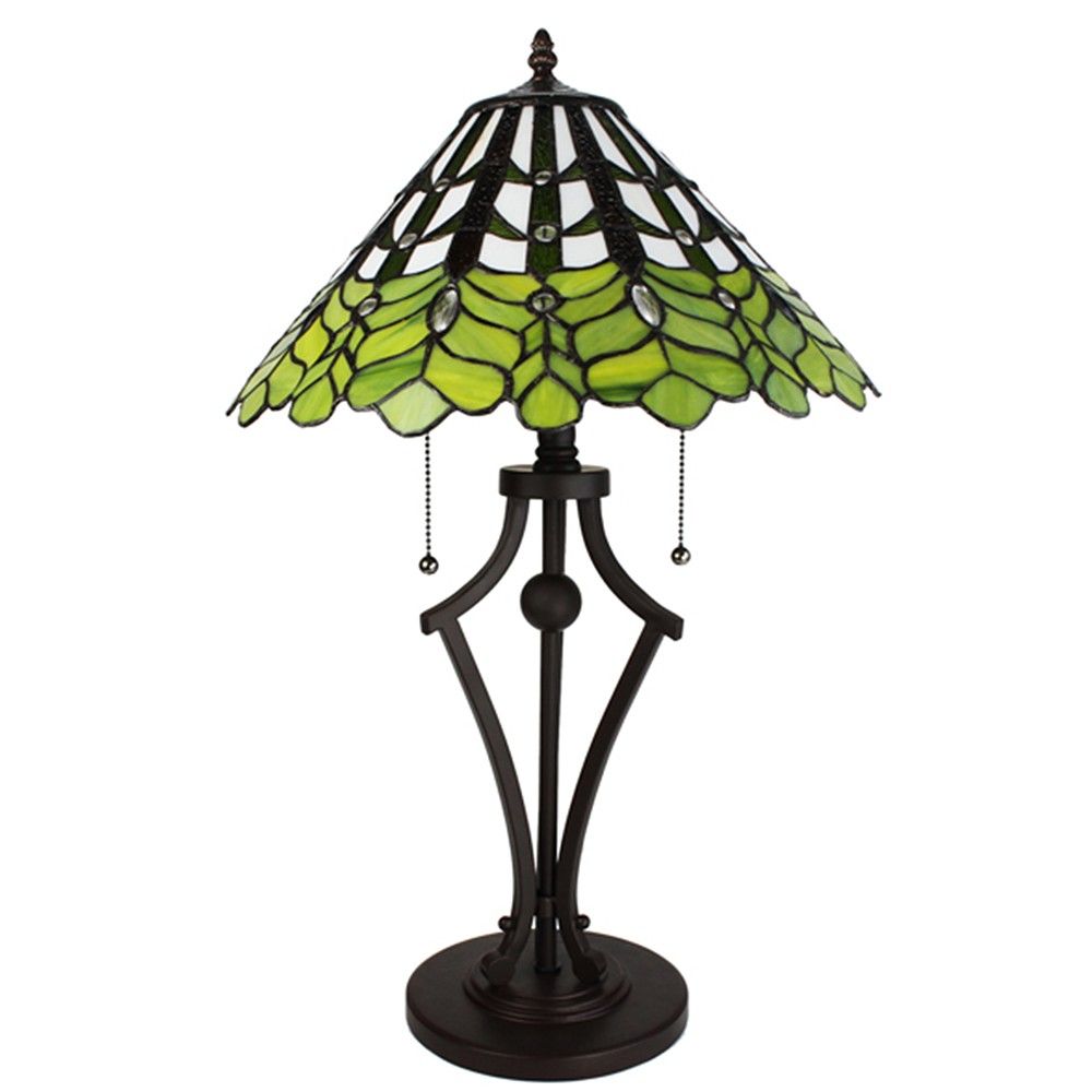 Zelená stolní lampa Tiffany Greena - Ø 41*62 cm E27/max 2*60W Clayre & Eef - LaHome - vintage dekorace