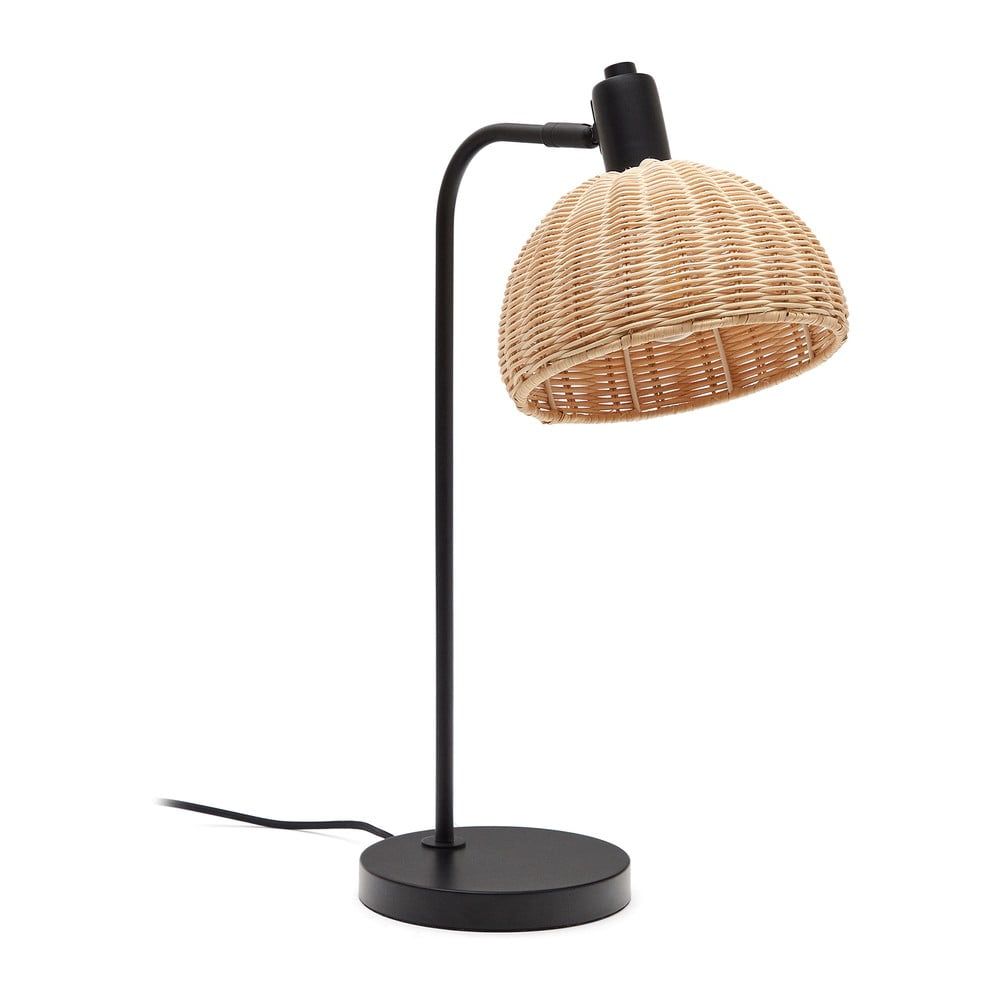 Stolní lampa s ratanovým stínidlem v černo-přírodní barvě (výška 56 cm) Damila – Kave Home - Bonami.cz