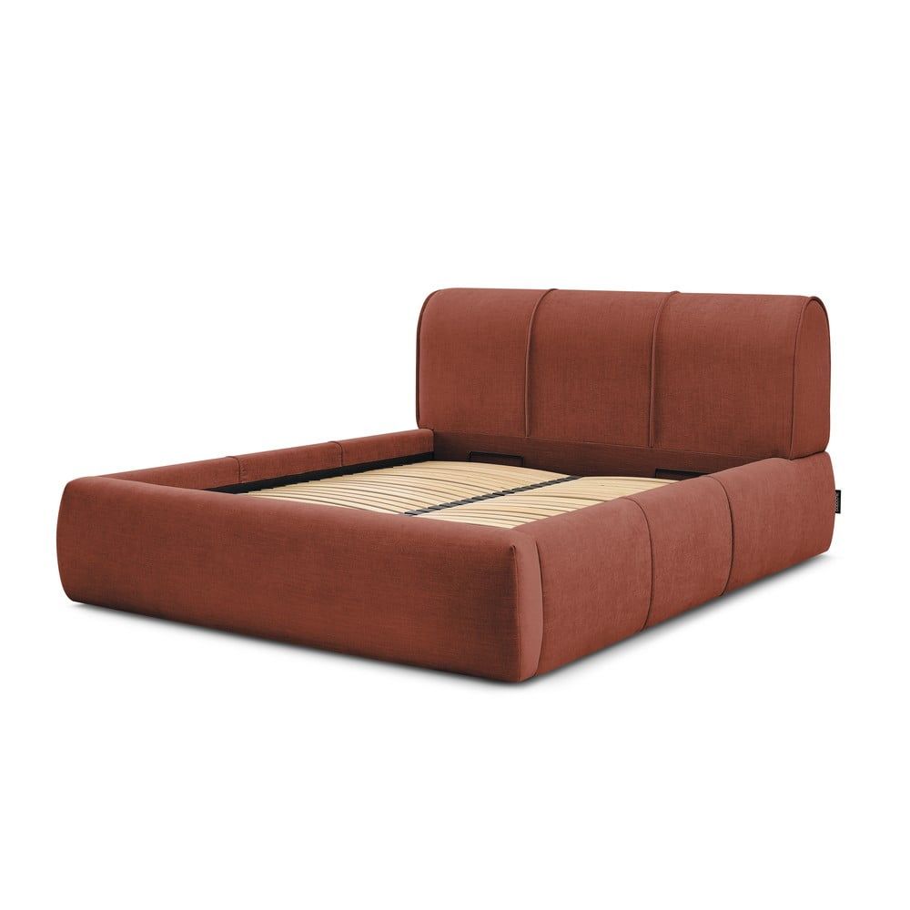 Oranžová čalouněná dvoulůžková postel s úložným prostorem s roštem 160x200 cm Vernon – Bobochic Paris - Bonami.cz