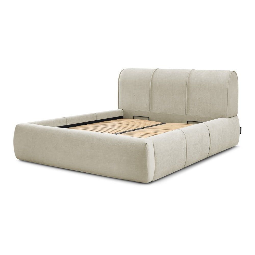 Béžová čalouněná dvoulůžková postel s úložným prostorem s roštem 180x200 cm Vernon – Bobochic Paris - Bonami.cz