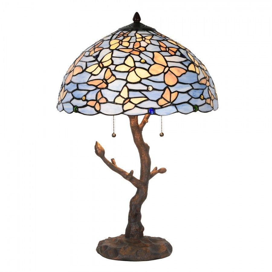 Modrá stolní lampa Tiffany Butterflies - Ø 40*60 cm Clayre & Eef - LaHome - vintage dekorace