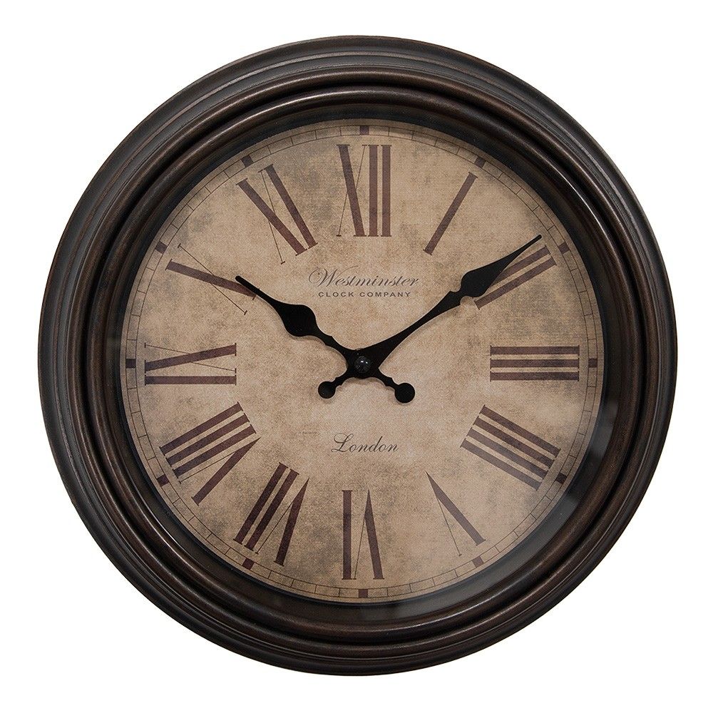 Hnědé nástěnné hodiny - Ø 29x5 cm Clayre & Eef - LaHome - vintage dekorace